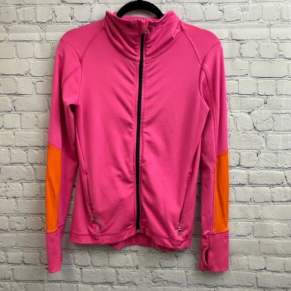 RLX Ralph Lauren Pink Orange Full Zip Jacket Medium Athleisure Thumbholes *READ - Picture 1 of 9